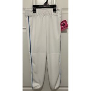 The Gluv Athletique Fastpitch Softball Pants XS White W/ Columbia Blue Piping